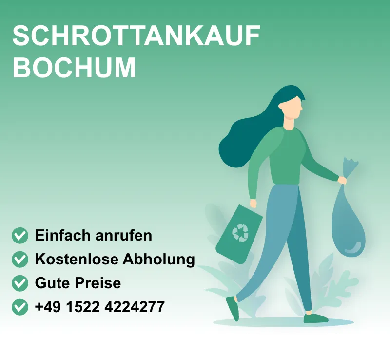 Schrottankauf Bochum : Unser Schrottankauf in Bochum steht für schnelle, effiziente und nachhaltige Lösungen. Wir nehmen eine breite Palette an Altmetallen entgegen, von Kupfer und Aluminium bis hin zu Edelstahl und Kabelschrott. Mit einem flexiblen Abholservice vor Ort garantieren wir Ihnen eine stressfreie Abwicklung und attraktive Vergütung für Ihre Wertstoffe. Ob für Privathaushalte oder Unternehmen – wir sind Ihr zuverlässiger Partner für die umweltfreundliche Entsorgung und Wiederverwertung von Schrott